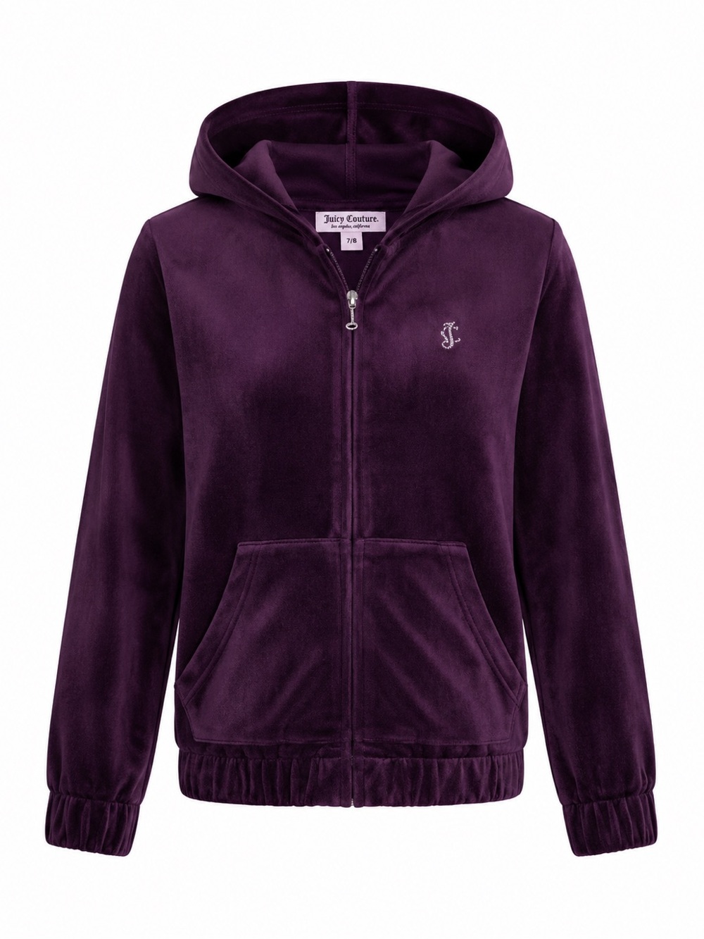 Juicy Couture Girls Velour Rhinestone Logo Zip Hoodie Purple Sz Large
